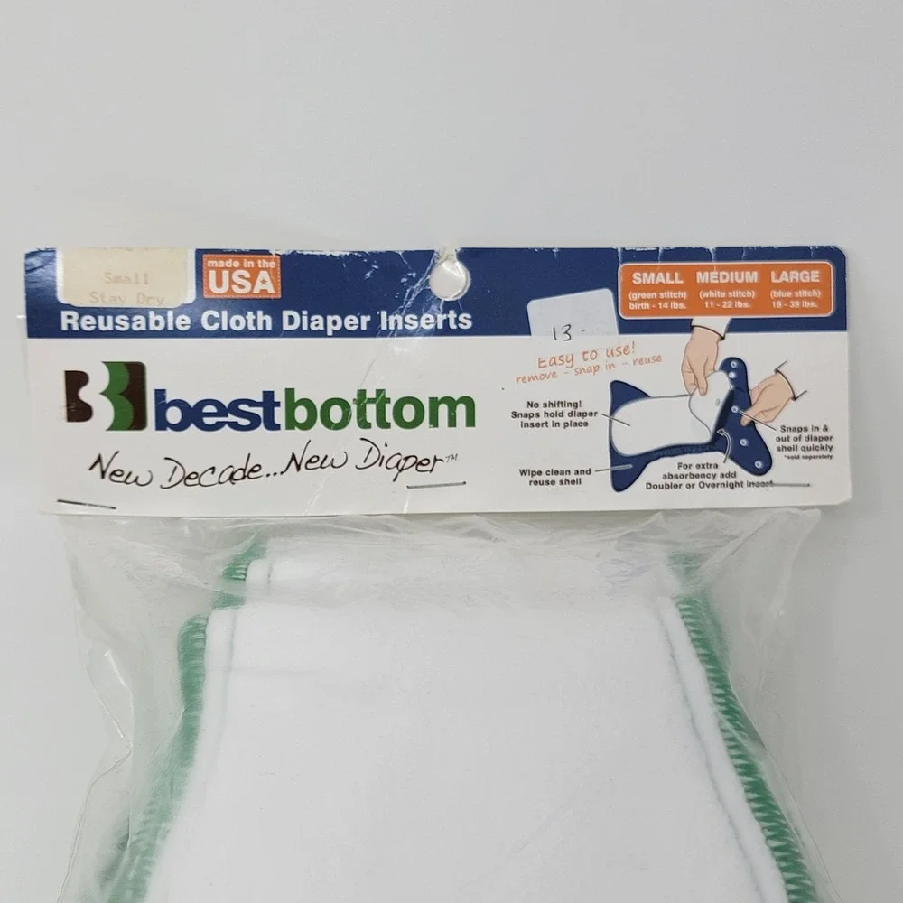 6 New Best Bottom Small Stay Dry Reusable Cloth Diaper Inserts ~ Up to 14 pounds